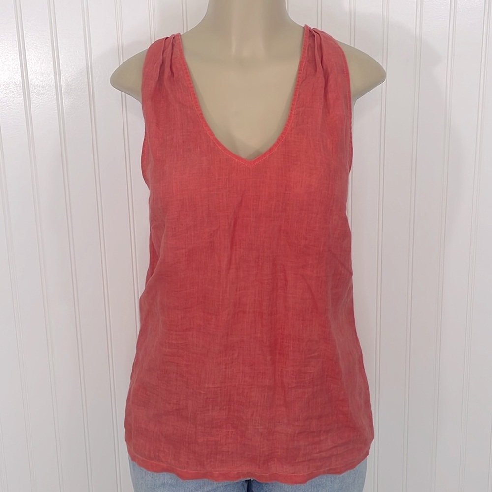 Tommy Bahama Muted Red 100% Linen Sleeveless Deep V-Neck Tie Back Top Small